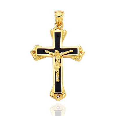 14K Gold Black Religious Crucifix Cross Pendant 1.6" - WJD Exclusives