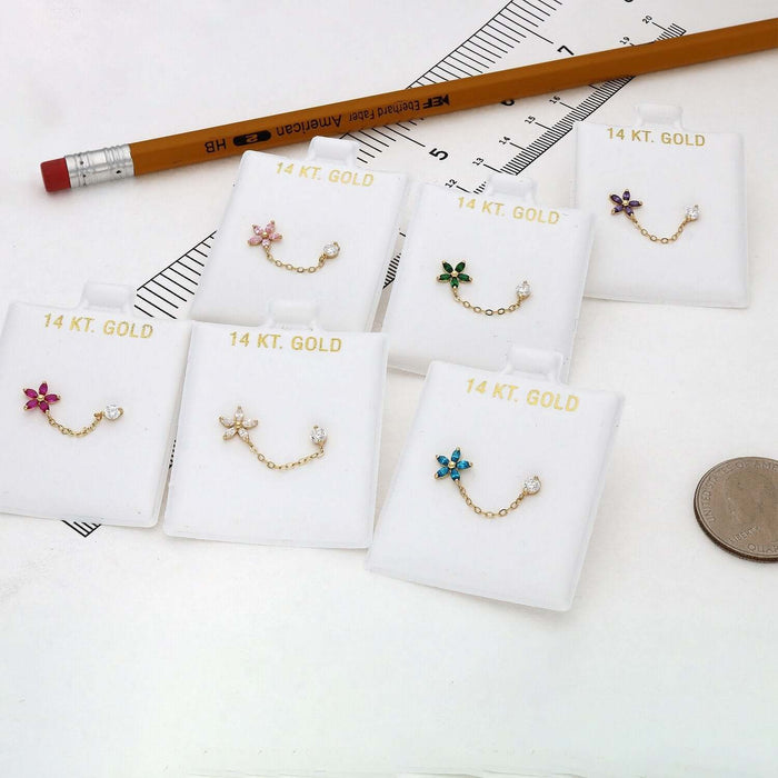 14K Gold CZ Flower Stud Double Pierced Earrings - WJD Exclusives