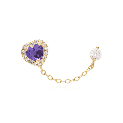 14K Real Gold CZ Halo Heart Stud Double Pierced Earrings