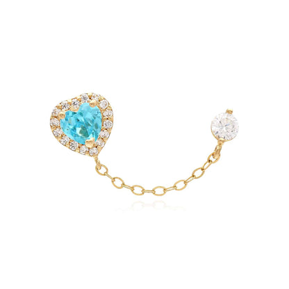 14K Real Gold CZ Halo Heart Stud Double Pierced Earrings