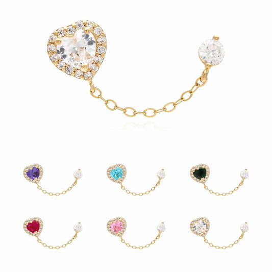 14K Real Gold CZ Halo Heart Stud Double Pierced Earrings