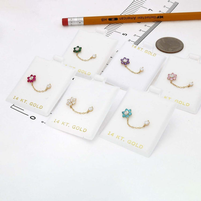 14K Gold CZ Double Pierced Flower Stud Earrings - WJD Exclusives