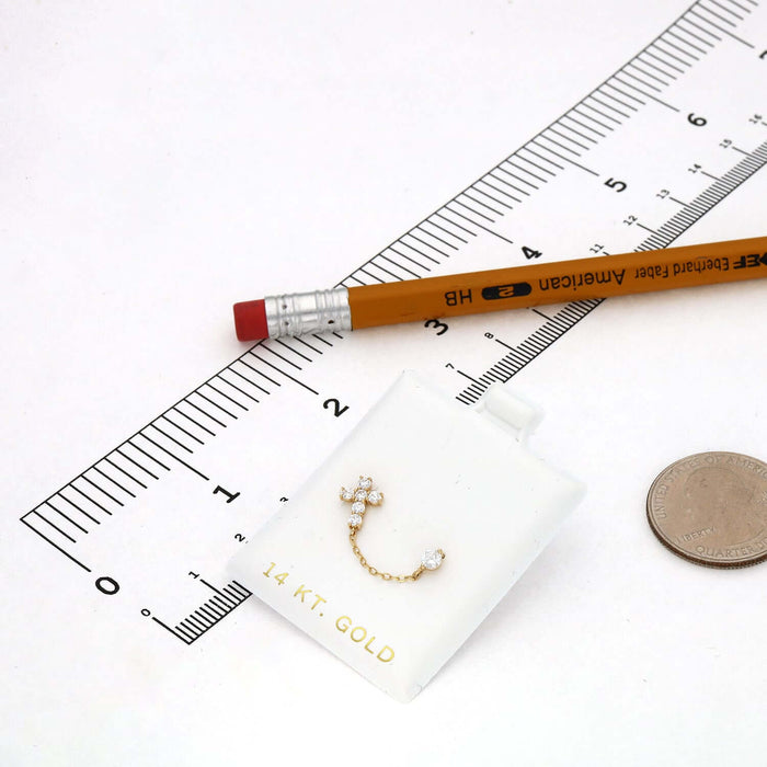 14K Yellow CZ Gold Cross Stud Double Pierced Earrings - WJD Exclusives