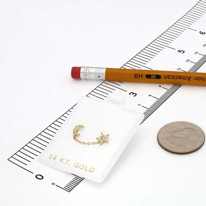 14K Gold CZ Half Moon & Star Double Pierced Stud Earrings - WJD Exclusives