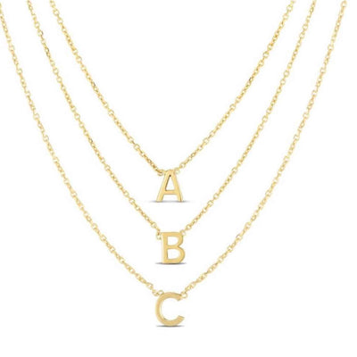 14K Yellow Gold Letter Initial Pendant Necklace (Solid Links) Adjustable 16" - 18" - WJD Exclusives