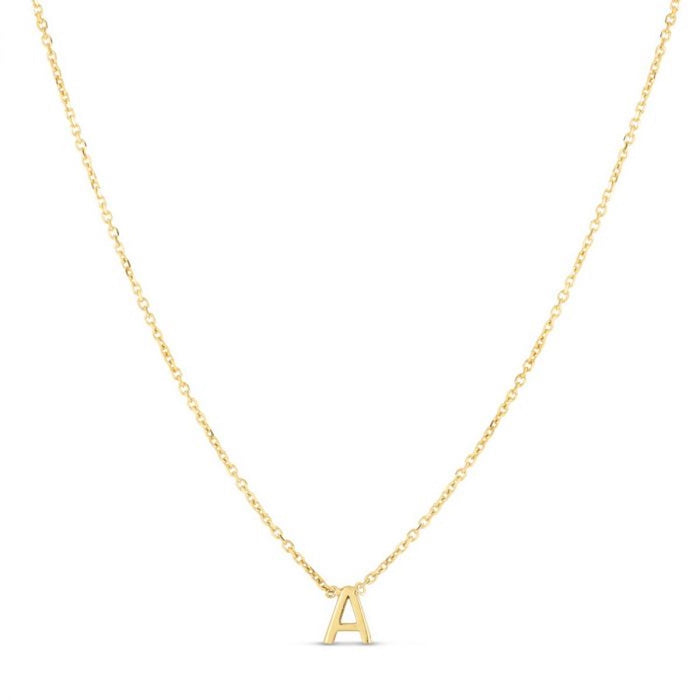 14K Yellow Gold Letter Initial Pendant Necklace (Solid Links) Adjustable 16" - 18" - WJD Exclusives