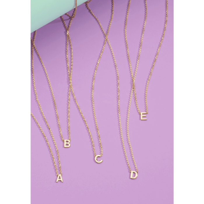 14K Yellow Gold Letter Initial Pendant Necklace (Solid Links) Adjustable 16" - 18" - WJD Exclusives