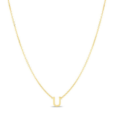 14K Yellow Gold Letter Initial Pendant Necklace (Solid Links) Adjustable 16" - 18" - WJD Exclusives