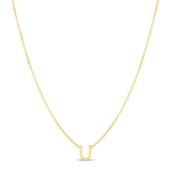 14K Yellow Gold Letter Initial Pendant Necklace (Solid Links) Adjustable 16" - 18" - WJD Exclusives