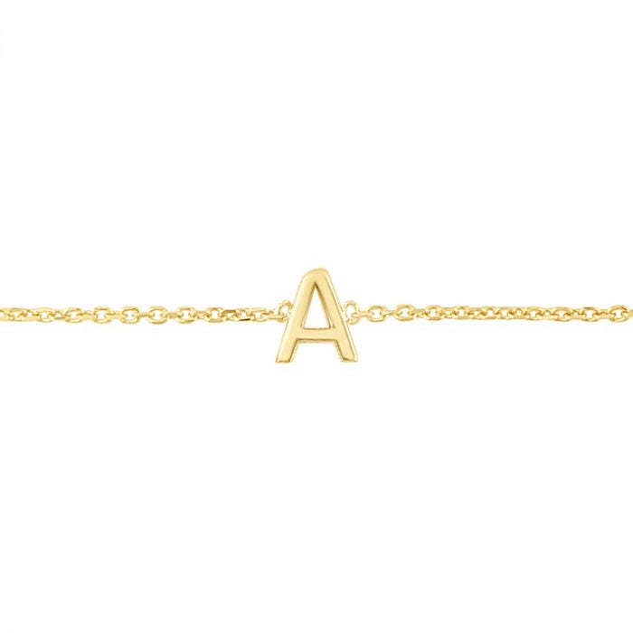 14K Yellow Gold Initial Letter Bracelet (Solid Links) 6.5" - 7" Adjustable - WJD Exclusives