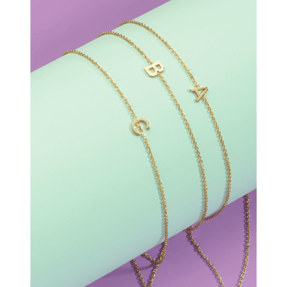 14K Gold Yellow Letter Initials Bracelet 6.5"-7" Adjustable