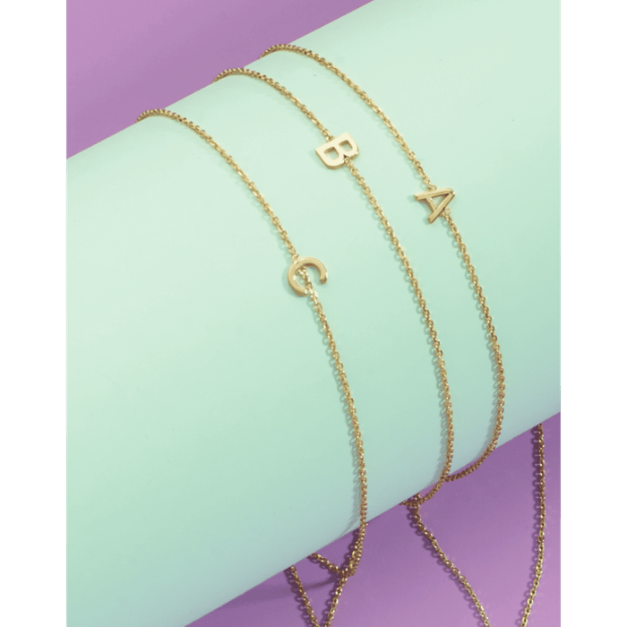 14K Yellow Gold Initial Letter Bracelet (Solid Links) 6.5" - 7" Adjustable - WJD Exclusives