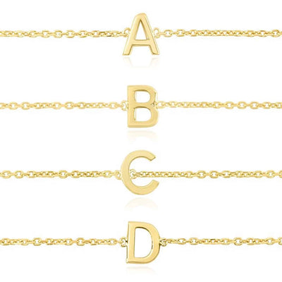 14K Yellow Gold Initial Letter Bracelet (Solid Links) 6.5" - 7" Adjustable - WJD Exclusives