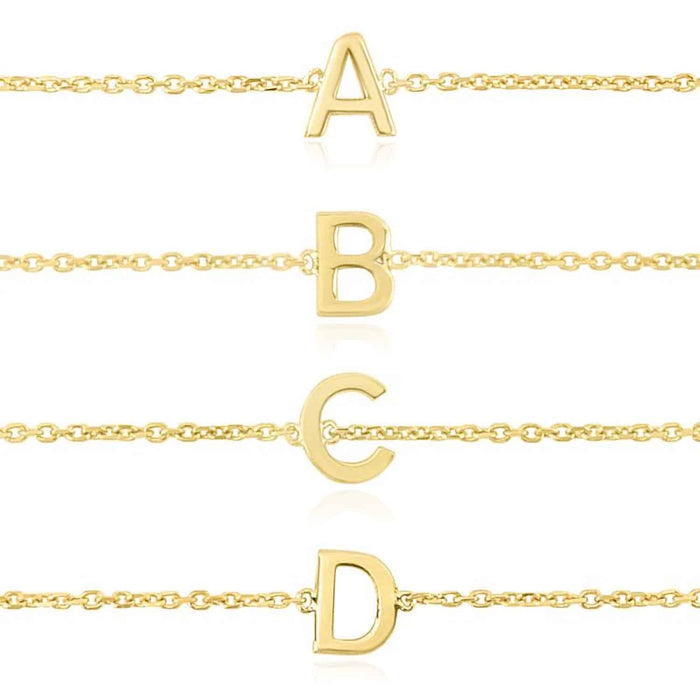 14K Yellow Gold Initial Letter Bracelet (Solid Links) 6.5" - 7" Adjustable - WJD Exclusives