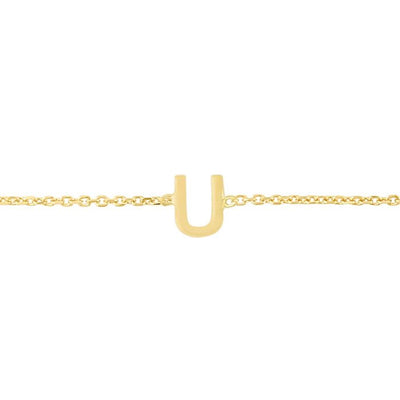 14K Yellow Gold Initial Letter Bracelet (Solid Links) 6.5" - 7" Adjustable - WJD Exclusives