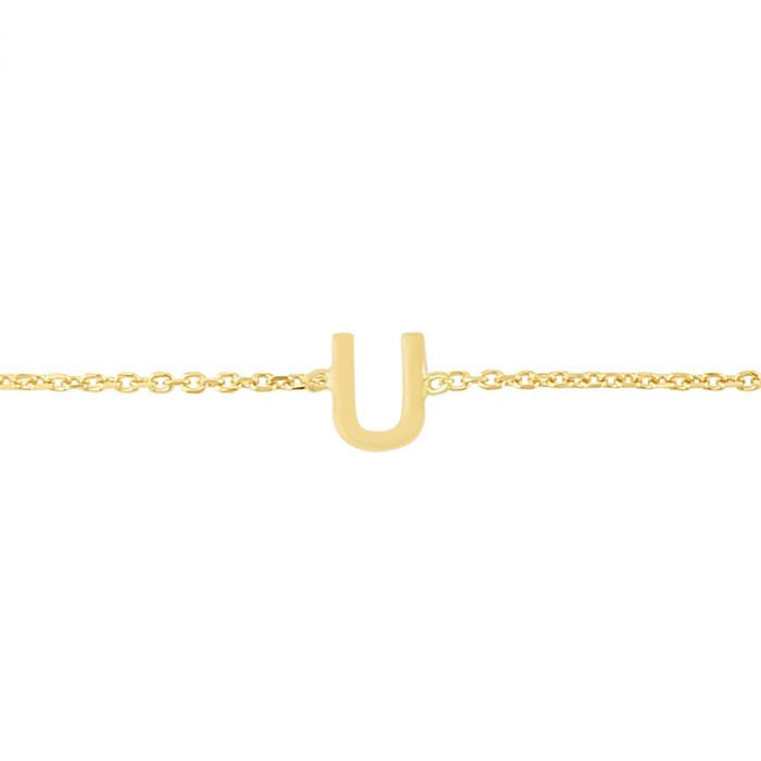 14K Yellow Gold Initial Letter Bracelet (Solid Links) 6.5" - 7" Adjustable - WJD Exclusives