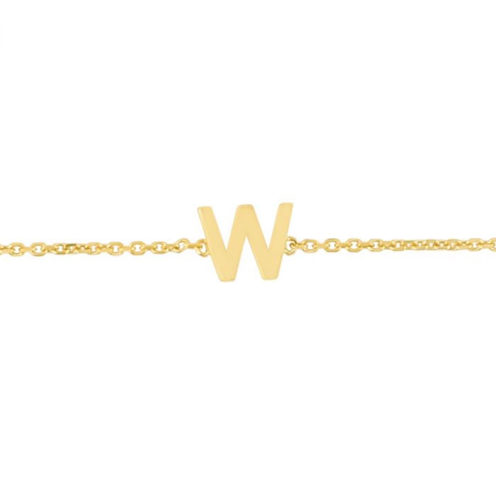 14K Yellow Gold Initial Letter Bracelet (Solid Links) 6.5" - 7" Adjustable - WJD Exclusives