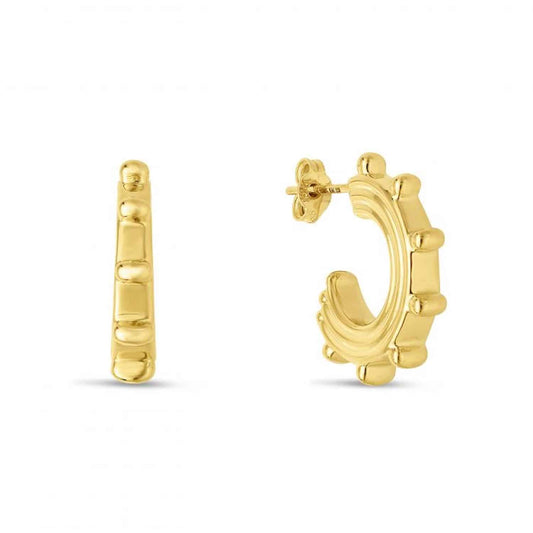 14K Gold Beaded Station Half Hoops Push Back Earrings 5.6mm