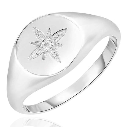 Real Diamond Sterling Silver North Star Signet Ring