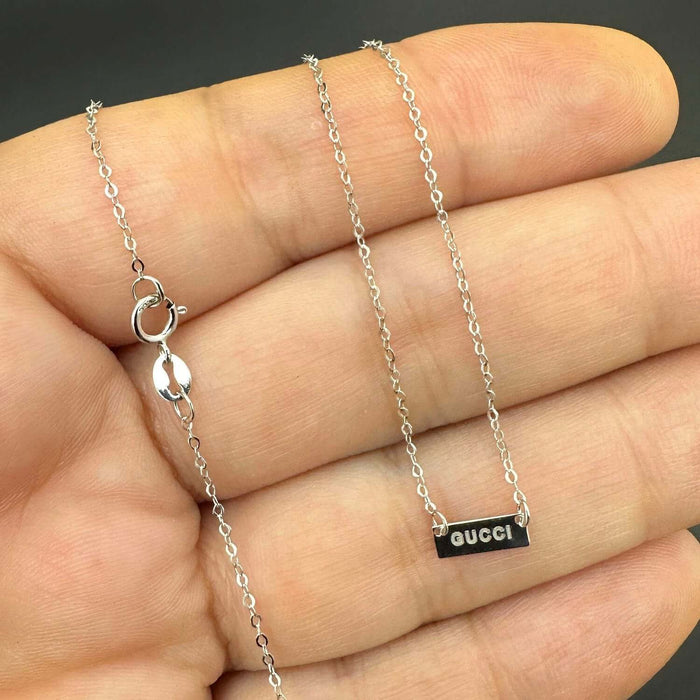 Engravable 14K Yellow & White Gold Personalized Bar Necklace (Solid Links) Adjustable 16" - 18" - WJD Exclusives