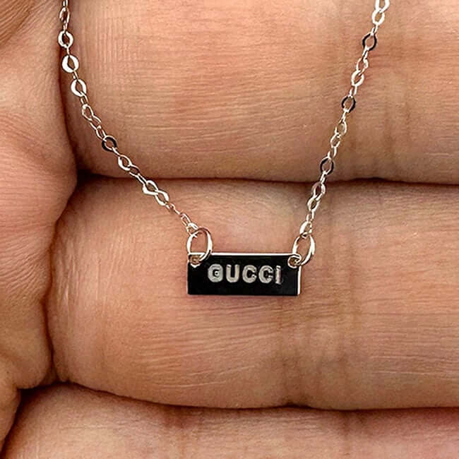 Engravable 14K Yellow & White Gold Personalized Bar Necklace (Solid Links) Adjustable 16" - 18" - WJD Exclusives