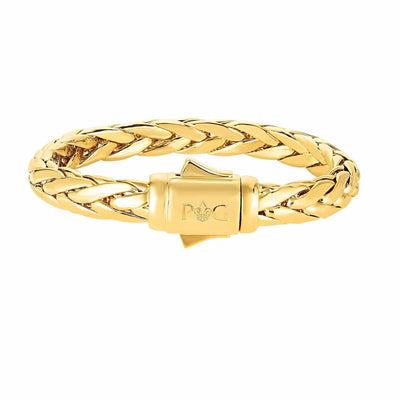 14K Yellow Gold 10mm Woven Round Bracelet (Solid Links) 8.5" - WJD Exclusives