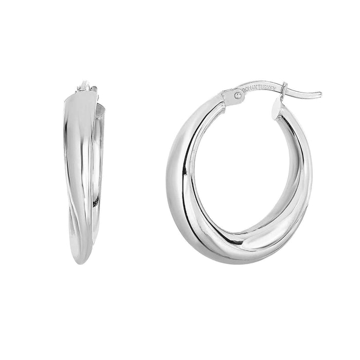 14K Yellow Gold White Graduated Oval Hoop Earrings 20mm - WJD Exclusives