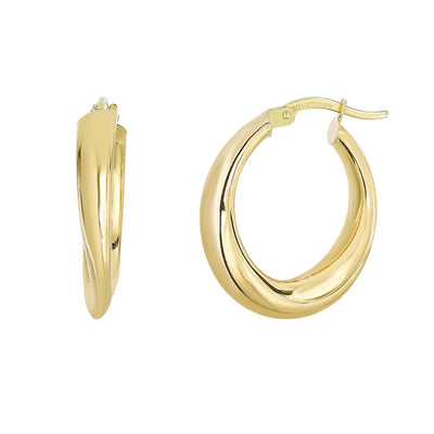 14K Yellow Gold White Graduated Oval Hoop Earrings 20mm - WJD Exclusives