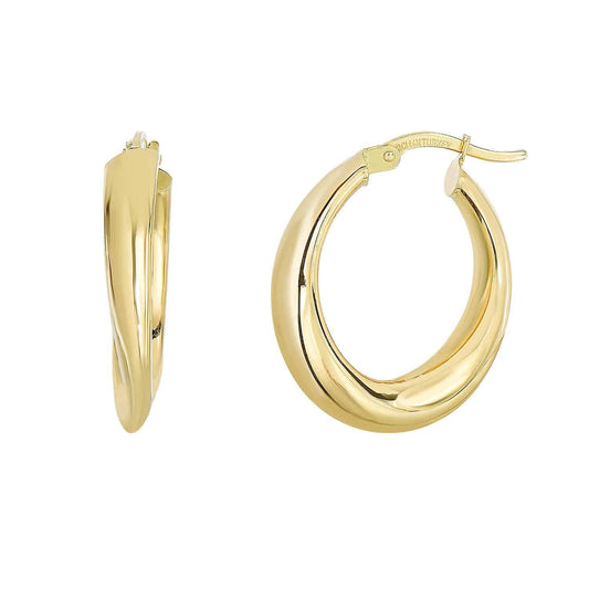 14K Gold Yellow White Graduated Oval Hoop Earrings 20mm