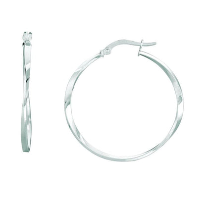 14K White Gold Twisted Hoop Earrings 30mm