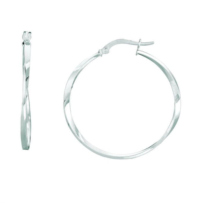 14K White Gold Twisted Hoop Earrings 30mm - WJD Exclusives