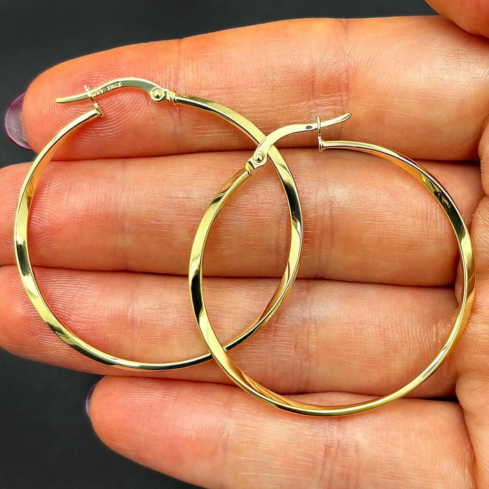 14K Gold Twisted Hoop Earrings 35mm - WJD Exclusives