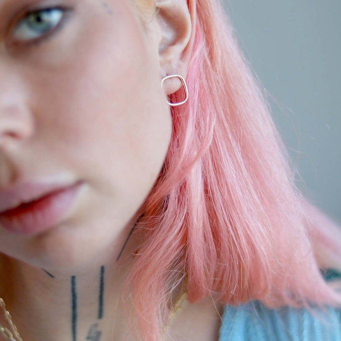 10K Yellow Gold Open Square Modern Stud Earrings - WJD Exclusives