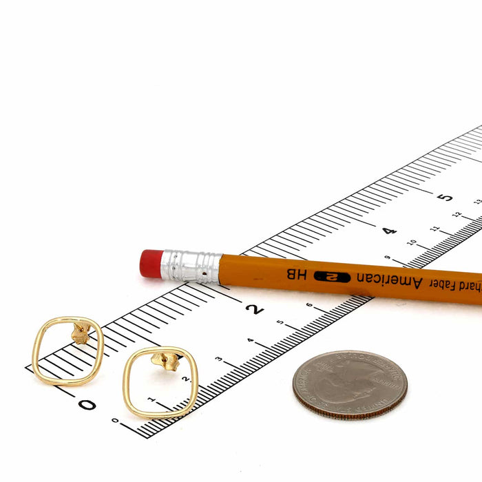 10K Yellow Gold Open Square Modern Stud Earrings - WJD Exclusives