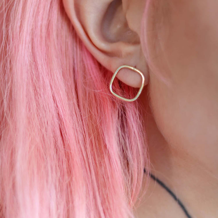 10K Yellow Gold Open Square Modern Stud Earrings - WJD Exclusives