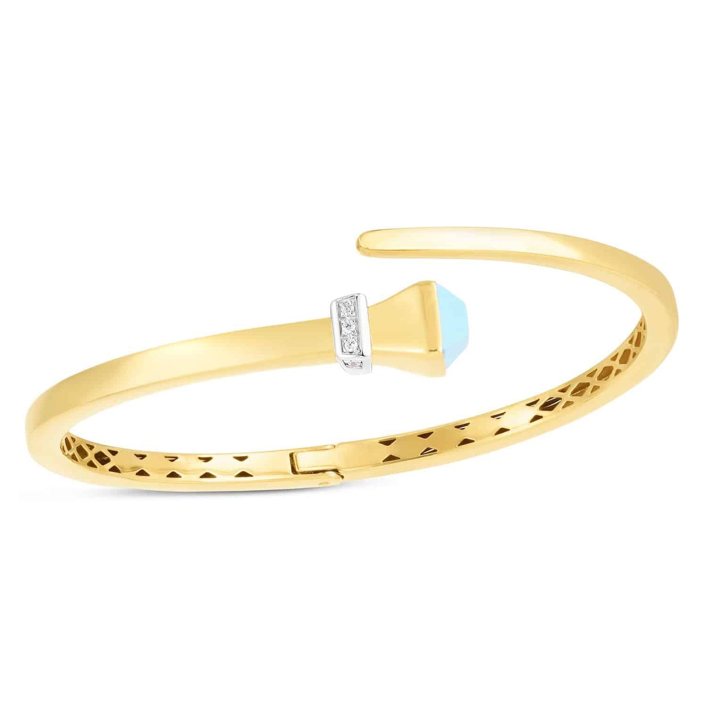 Natural Diamond 14K Yellow Gold Onyx Turquoise Wrap Hinged Bangle Bracelet 7.5"