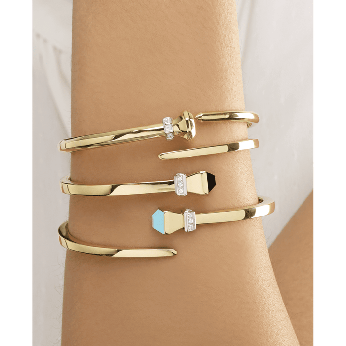 Natural Diamond 14K Yellow Gold Hardware Hinged Bangle Bracelet (Hollow) 7.5" - WJD Exclusives