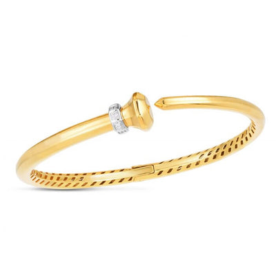 Natural Diamond 14K Yellow Gold Hardware Hinged Bangle Bracelet (Hollow) 7.5" - WJD Exclusives