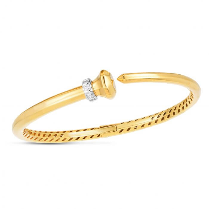 Natural Diamond 14K Yellow Gold Hardware Hinged Bangle Bracelet (Hollow) 7.5" - WJD Exclusives