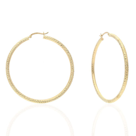 10k Yellow Gold 3mm Textured Hinged Snapback Hoop Earrings 0.8"-2.4"