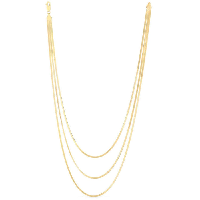 14K Yellow Gold 1.8mm Triple - Strand Layered Herringbone Necklace (Hollow) 16" - WJD Exclusives