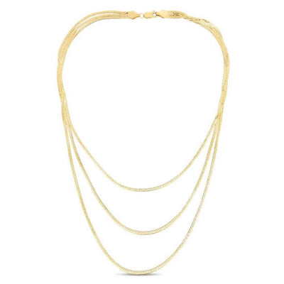 14K Yellow Gold 1.8mm Triple - Strand Layered Herringbone Necklace (Hollow) 16" - WJD Exclusives