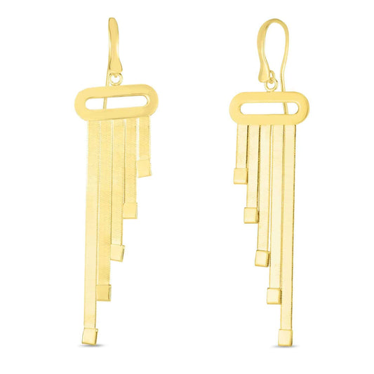 14K Gold Triple Strand Herringbone Drop  Earrings