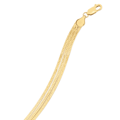 14K Yellow Gold Triple Strand Layered Herringbone Bracelet 7"