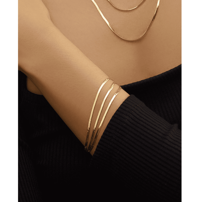 14K Yellow Gold Triple Strand Layered Herringbone Bracelet 7"