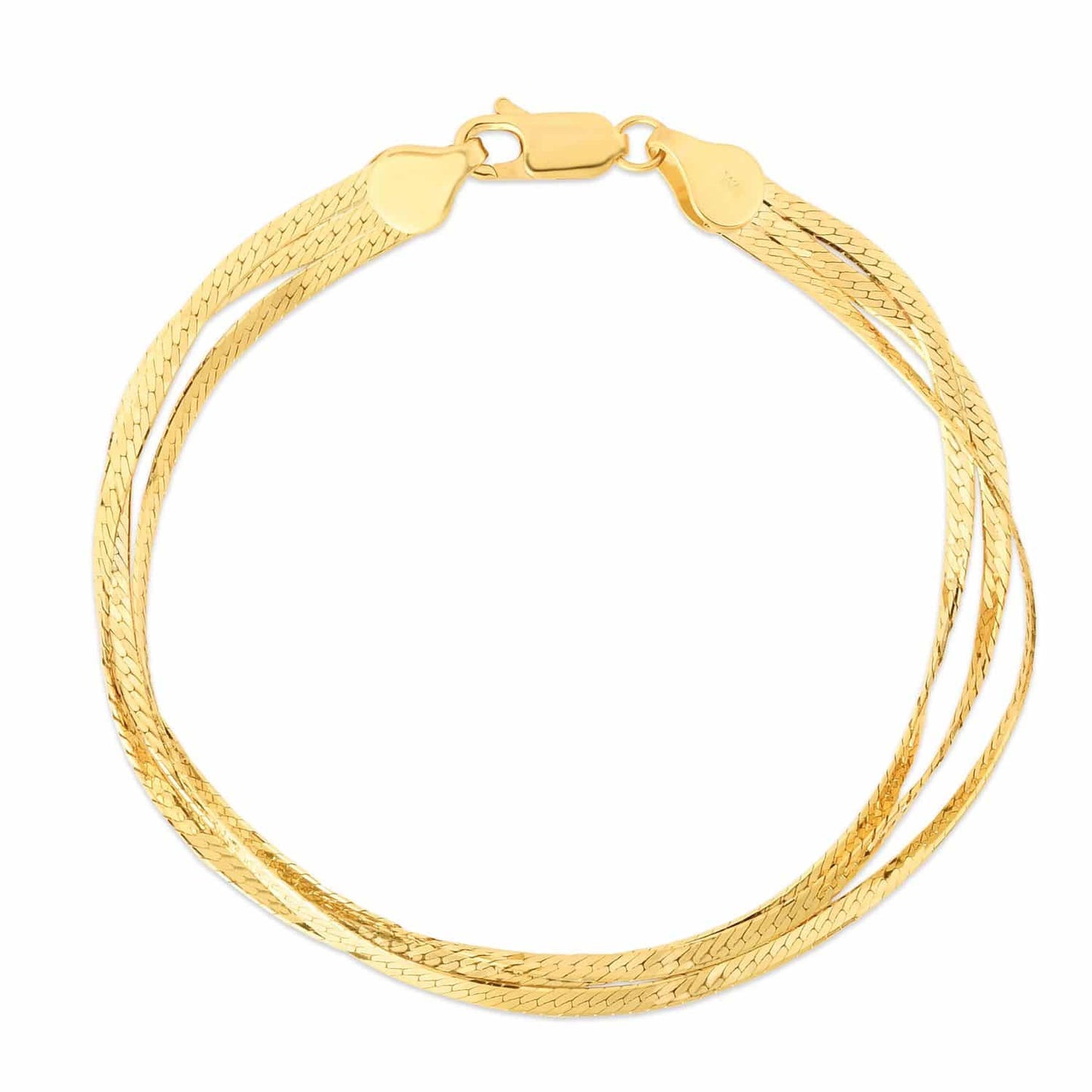 14K Yellow Gold Triple Strand Layered Herringbone Bracelet 7"