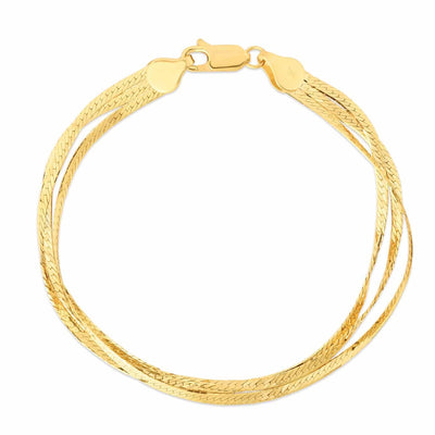 14K Yellow Gold Triple - Strand Layered Herringbone Bracelet (Hollow) 7" - WJD Exclusives
