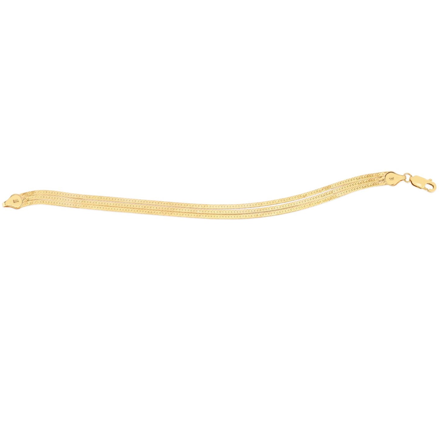 14K Yellow Gold Triple Strand Layered Herringbone Bracelet 7"