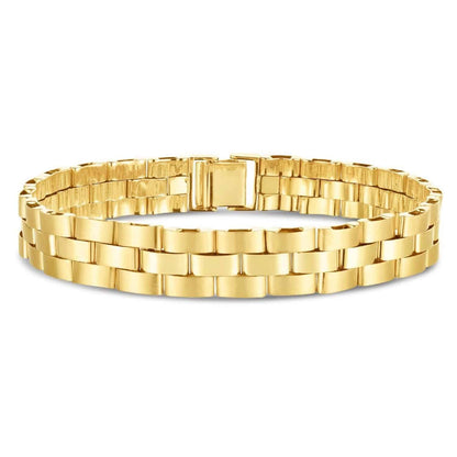 14K Gold Yellow 12mm Railroad Panther Bracelet 8.5"