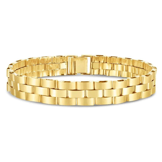 14K Gold Yellow 12mm Railroad Panther Bracelet 8.5"